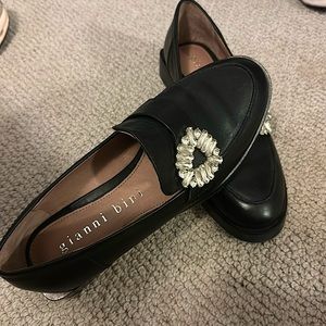 gianni bini rowann rhinestone brooch leather loafers